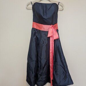 JenJenHouse size 4 semi formal tea length dress navy and coral strapless